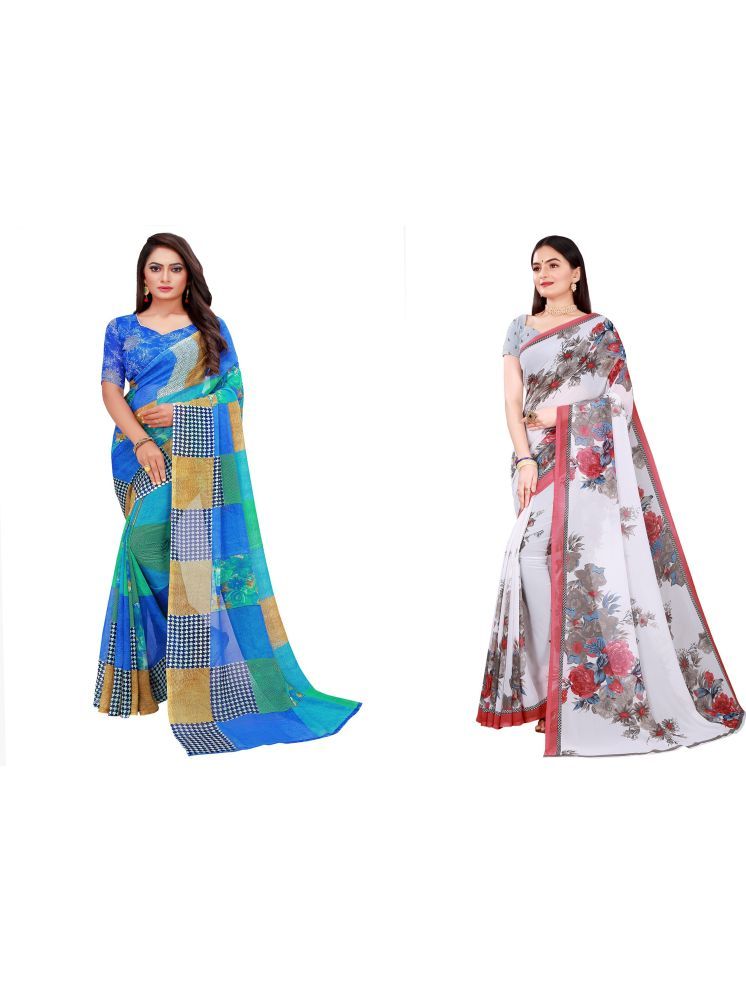     			Samai Cotton Silk Printed Saree With Blouse Piece - Multicolor2 ( Pack of 2 )