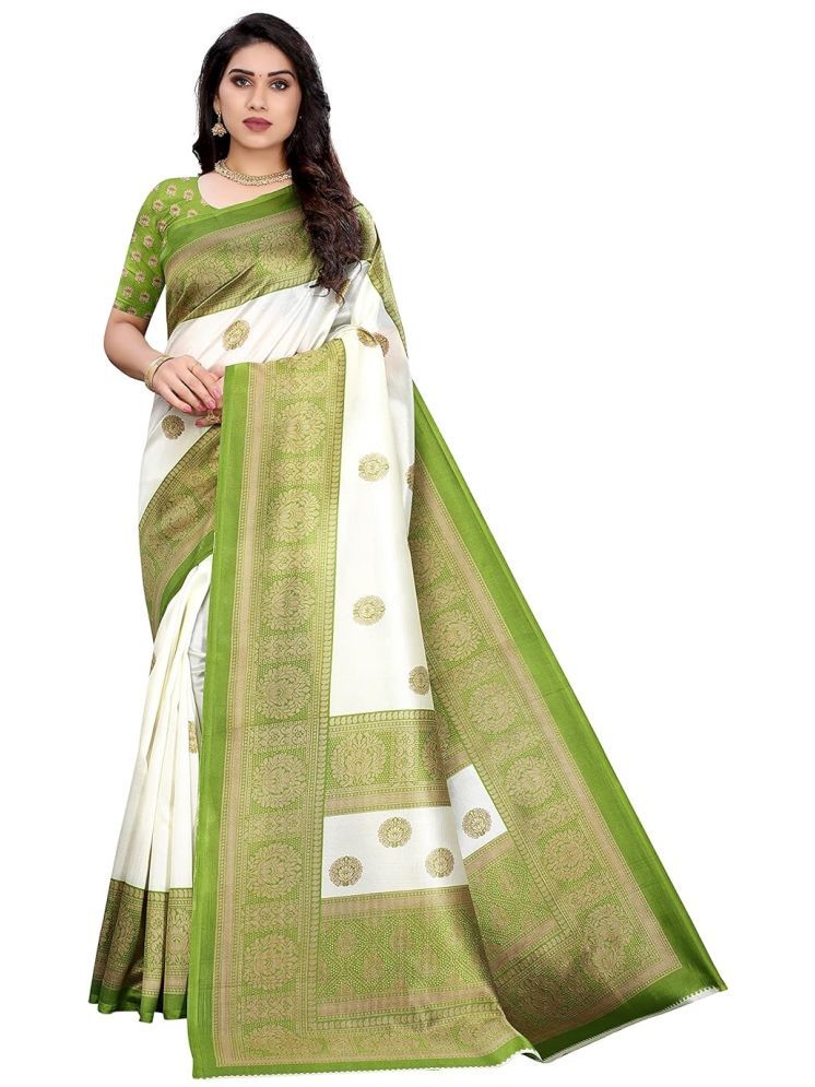     			Samai Cotton Silk Printed Saree With Blouse Piece - Green ( Pack of 1 )