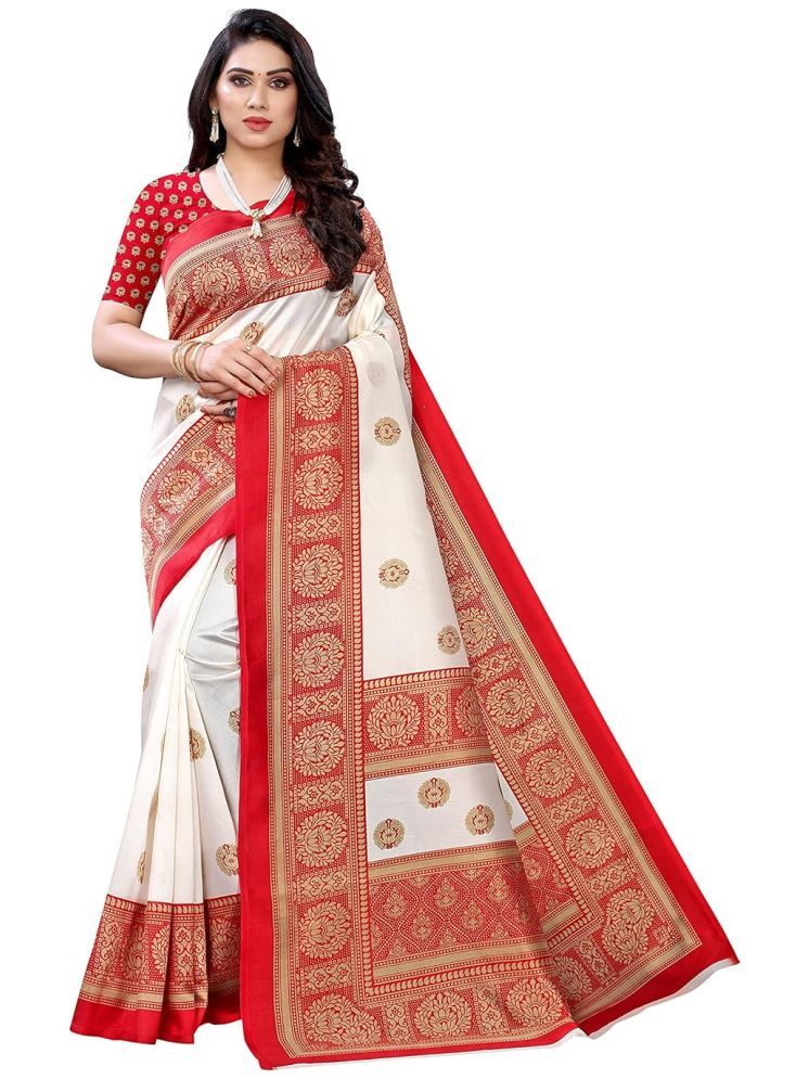     			Samai Cotton Silk Printed Saree With Blouse Piece - Red ( Pack of 1 )