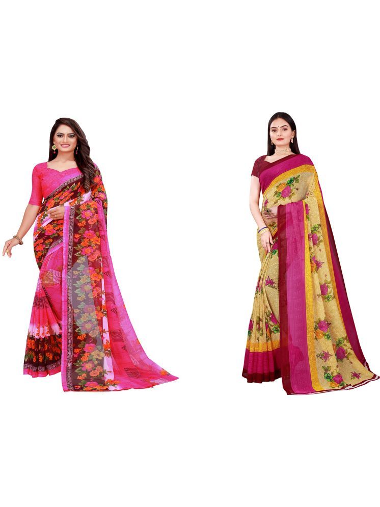     			Samai Cotton Silk Printed Saree With Blouse Piece - Multicolor3 ( Pack of 2 )