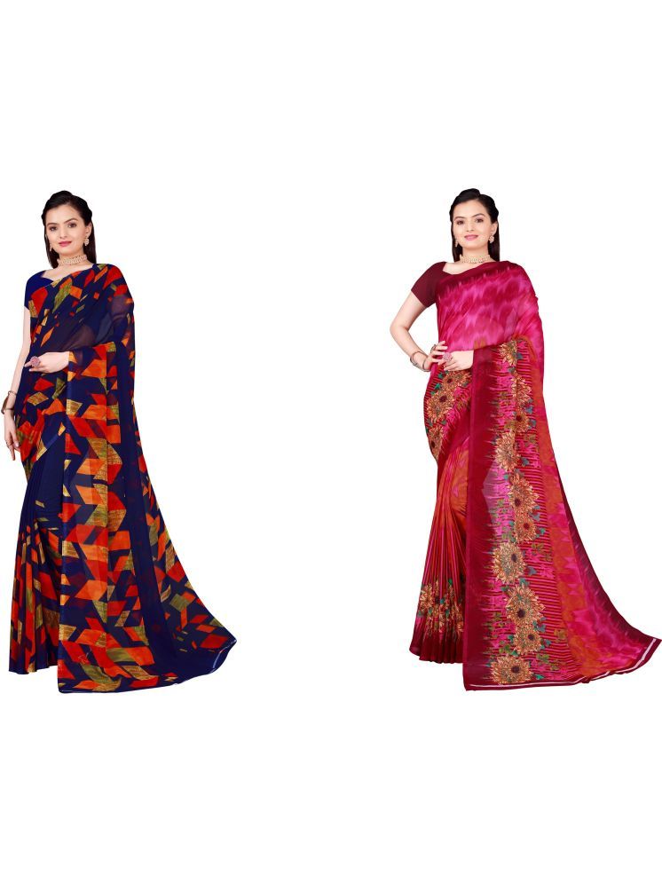     			Samai Cotton Silk Printed Saree With Blouse Piece - Multicolor4 ( Pack of 2 )