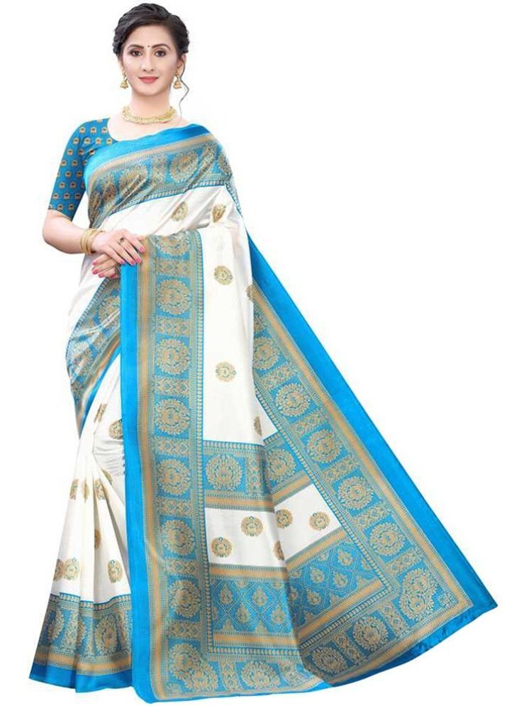     			Samai Cotton Silk Solid Saree With Blouse Piece - Blue ( Pack of 1 )