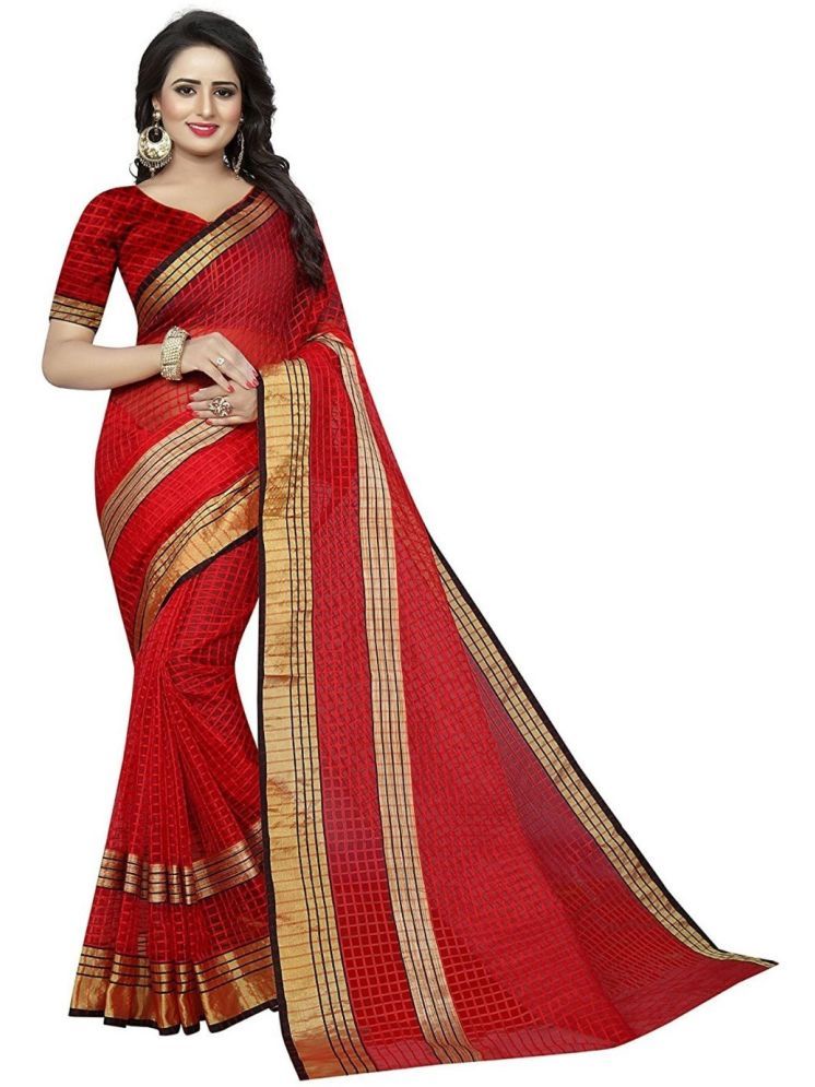     			Samai Cotton Silk Solid Saree Without Blouse Piece - Red ( Pack of 1 )