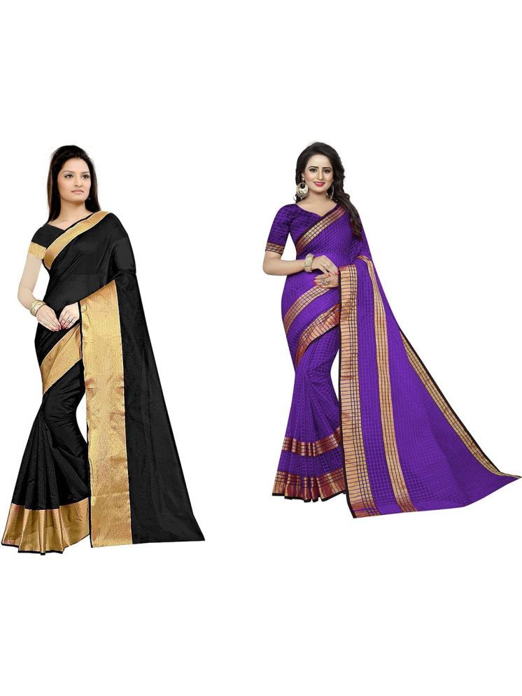     			Samai Cotton Silk Solid Saree With Blouse Piece - Multicolor2 ( Pack of 2 )