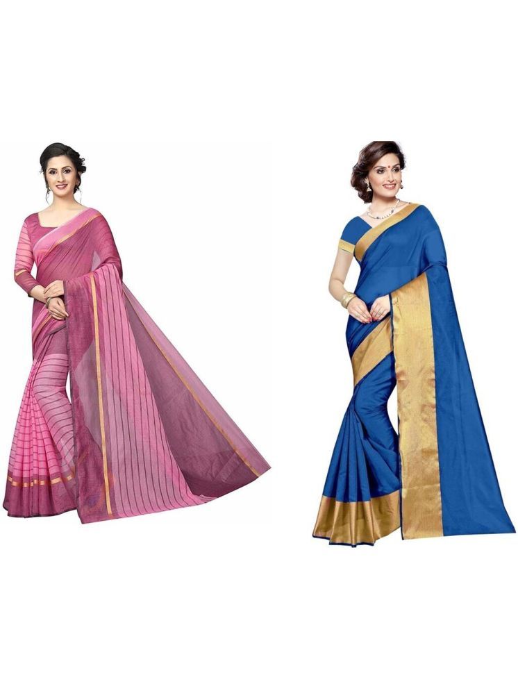     			Samai Cotton Silk Solid Saree With Blouse Piece - Multicolor5 ( Pack of 2 )