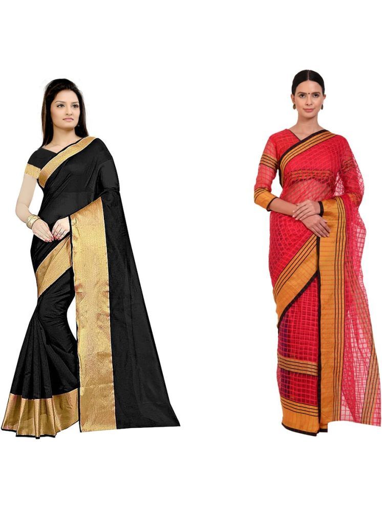     			Samai Cotton Silk Solid Saree With Blouse Piece - Multicolor1 ( Pack of 2 )