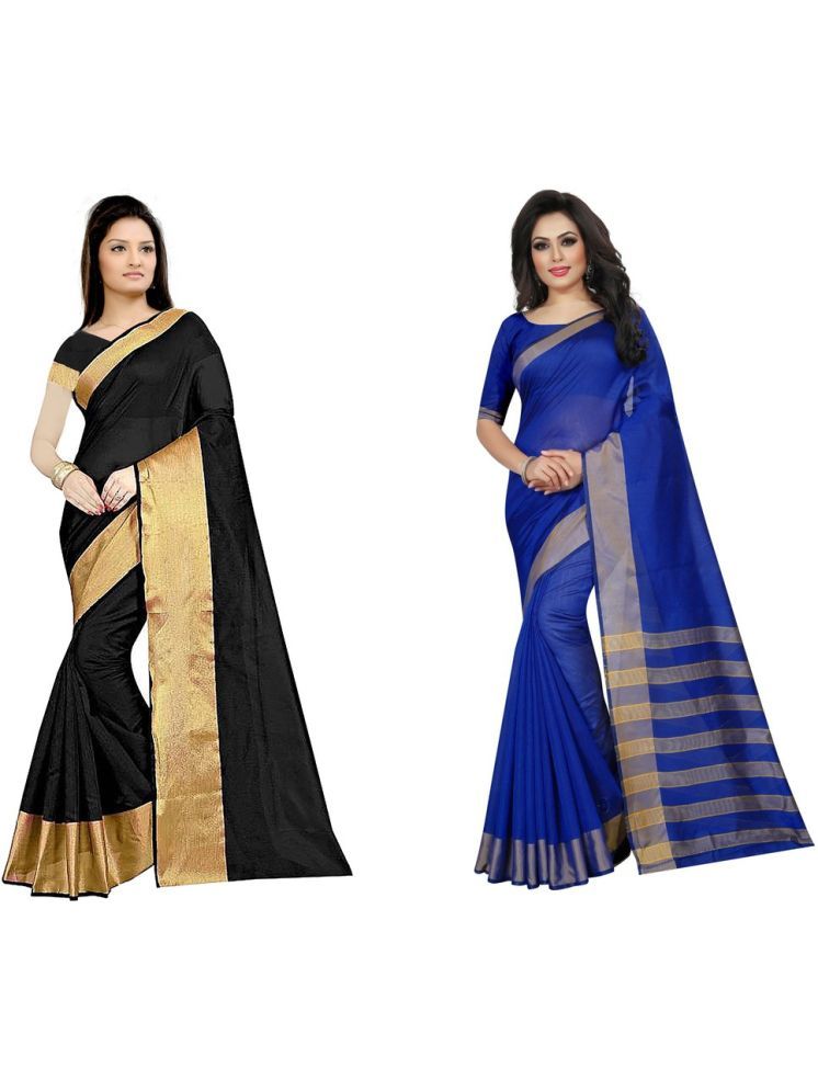     			Samai Cotton Silk Solid Saree With Blouse Piece - Multicolor ( Pack of 2 )