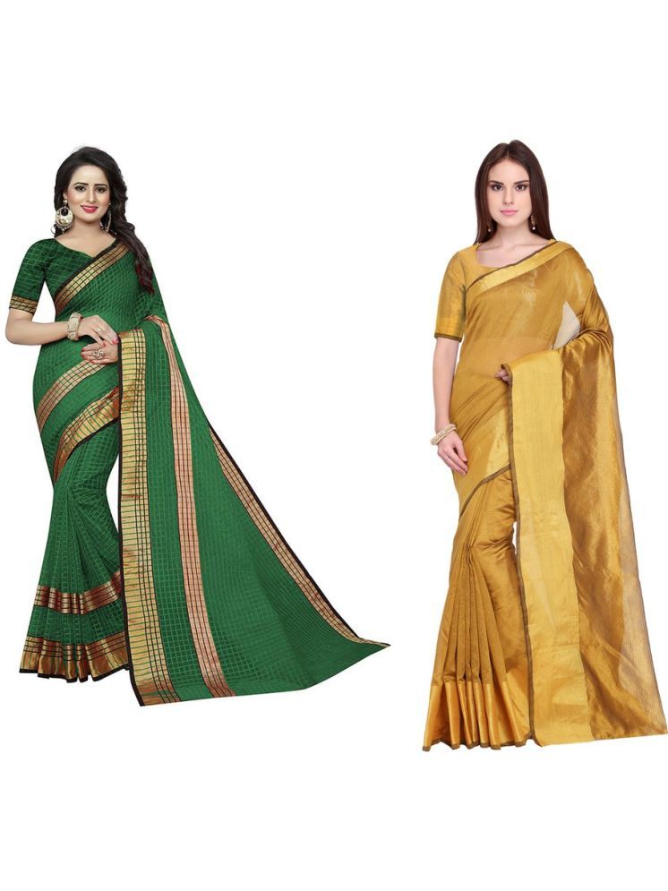     			Samai Cotton Silk Solid Saree With Blouse Piece - Multicolor7 ( Pack of 2 )