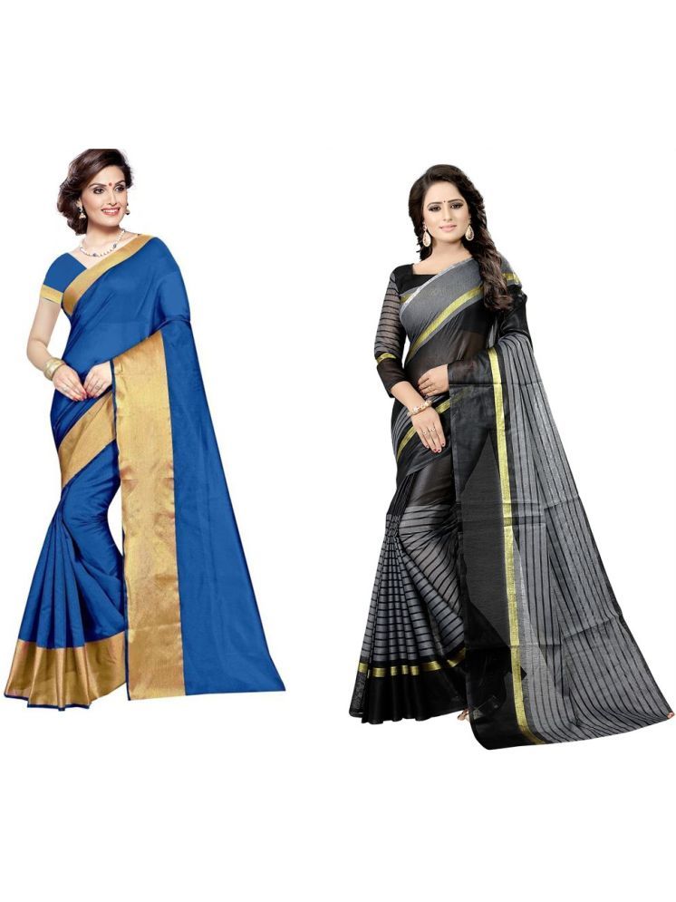     			Samai Cotton Silk Solid Saree With Blouse Piece - Multicolor2 ( Pack of 2 )