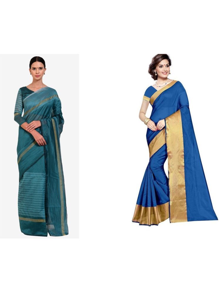     			Samai Cotton Silk Solid Saree With Blouse Piece - Multicolor7 ( Pack of 2 )