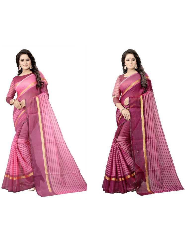     			Samai Cotton Silk Solid Saree With Blouse Piece - Multicolor6 ( Pack of 2 )