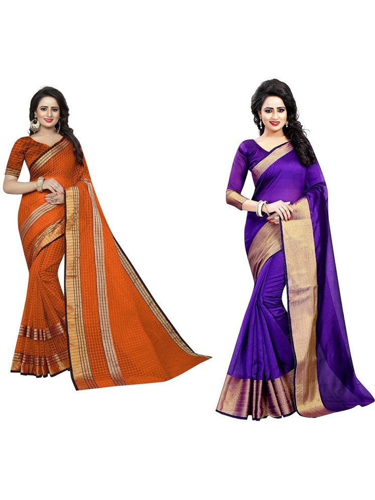     			Samai Cotton Silk Solid Saree With Blouse Piece - Multicolor4 ( Pack of 2 )