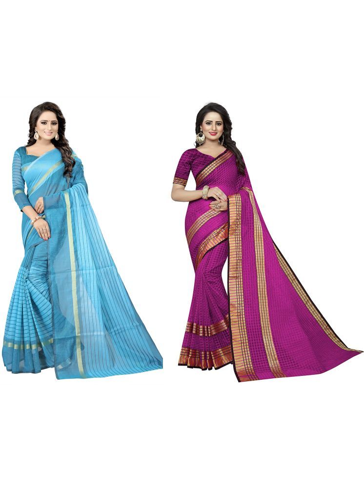     			Samai Cotton Silk Solid Saree With Blouse Piece - Multicolor7 ( Pack of 2 )