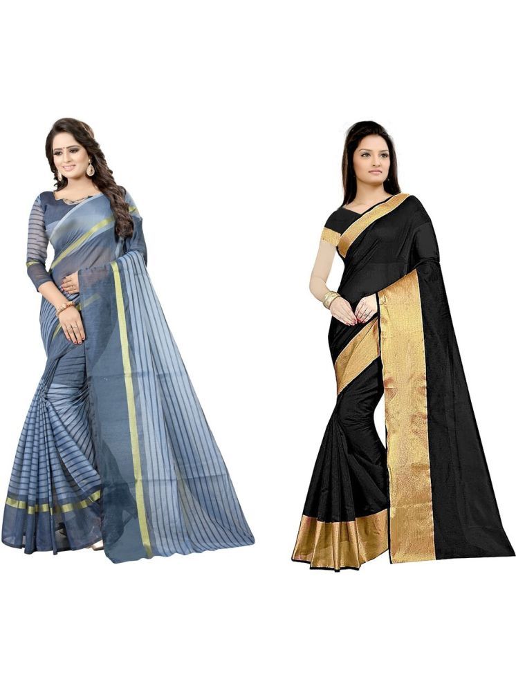     			Samai Cotton Silk Solid Saree With Blouse Piece - Multicolor ( Pack of 2 )