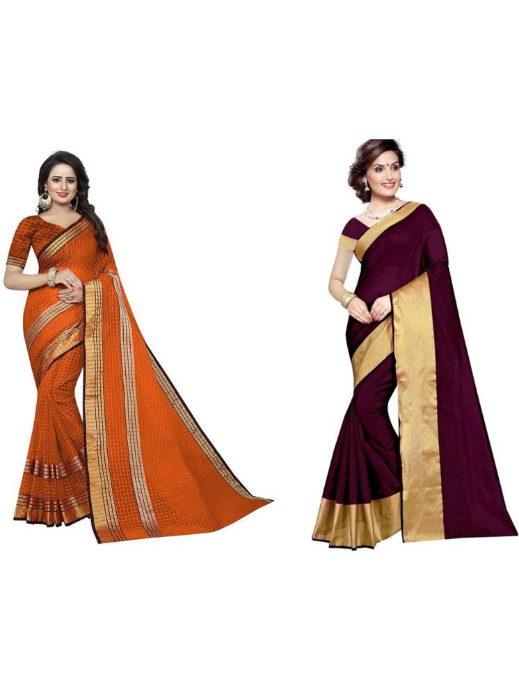     			Samai Cotton Silk Solid Saree With Blouse Piece - Multicolor9 ( Pack of 2 )