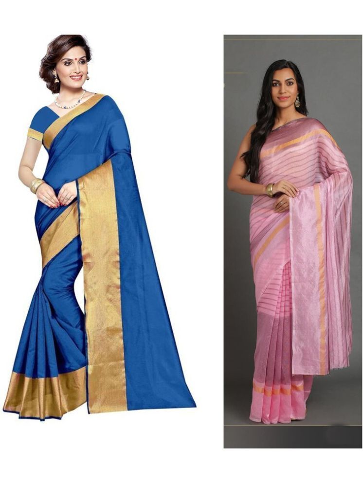     			Samai Cotton Silk Solid Saree With Blouse Piece - Multicolor8 ( Pack of 2 )