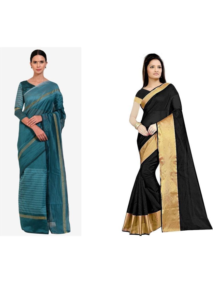     			Samai Cotton Silk Solid Saree With Blouse Piece - Multicolor3 ( Pack of 2 )