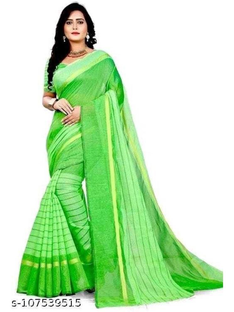     			Samai Cotton Silk Striped Saree With Blouse Piece - Green ( Pack of 1 )