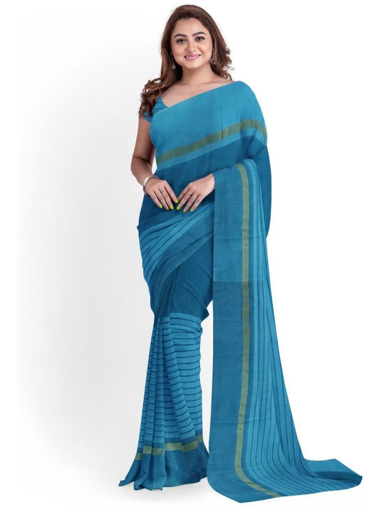     			Samai Cotton Silk Striped Saree With Blouse Piece - Blue ( Pack of 1 )