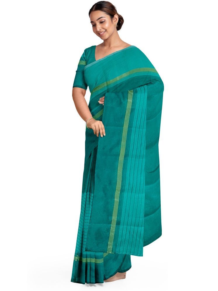     			Samai Cotton Silk Striped Saree With Blouse Piece - Light Green ( Pack of 1 )