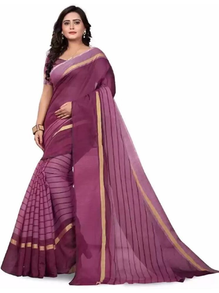     			Samai Cotton Silk Striped Saree With Blouse Piece - Pink ( Pack of 1 )