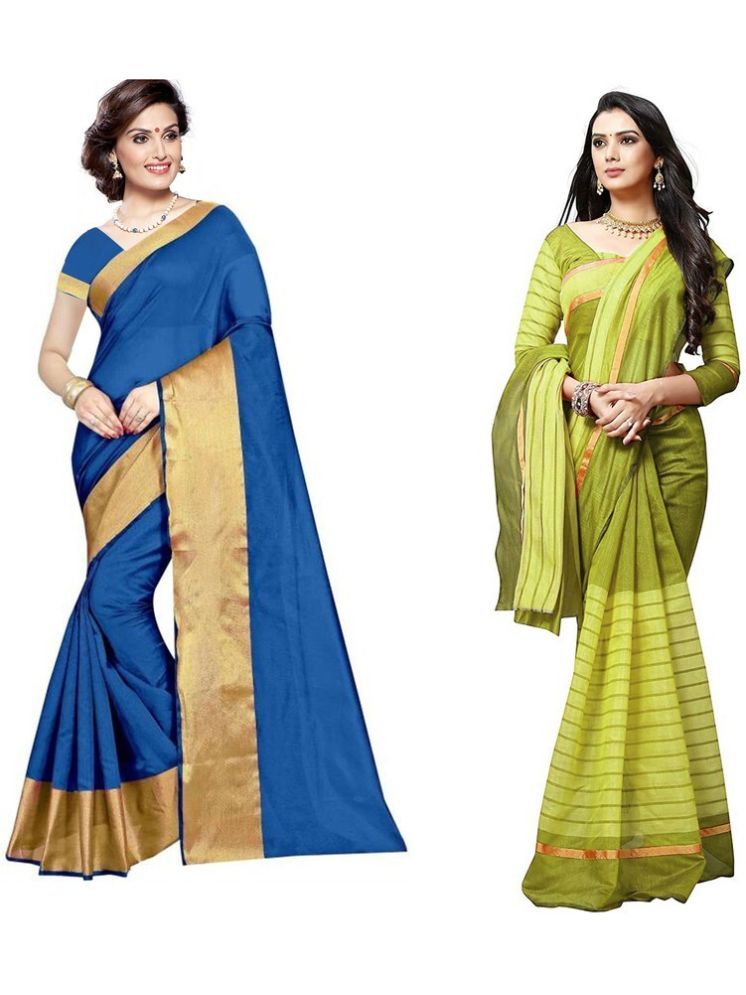     			Samai Cotton Silk Striped Saree With Blouse Piece - Multicolor6 ( Pack of 2 )