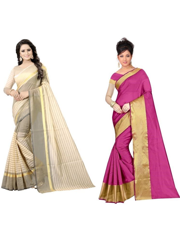     			Samai Cotton Silk Striped Saree With Blouse Piece - Multicolor7 ( Pack of 2 )