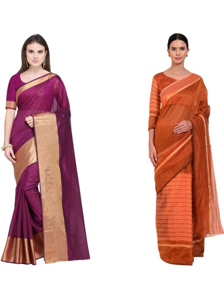     			Samai Cotton Silk Striped Saree With Blouse Piece - Multicolor4 ( Pack of 2 )