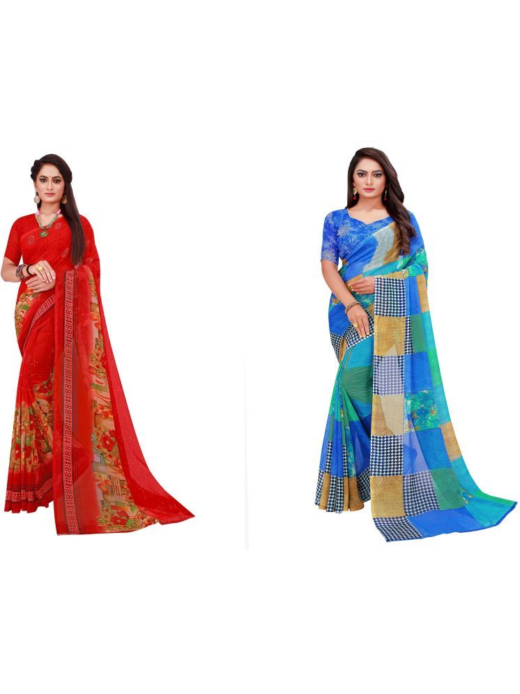     			Samai Georgette Printed Saree With Blouse Piece - Multicolor9 ( Pack of 2 )