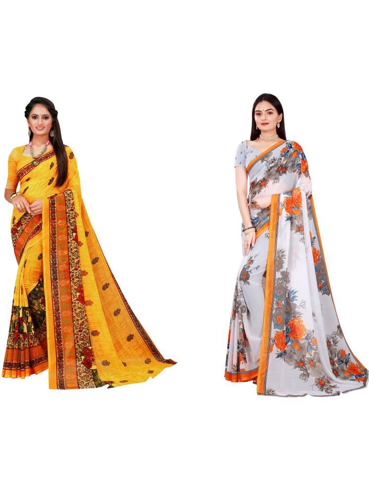     			Samai Georgette Printed Saree With Blouse Piece - Multicolor1 ( Pack of 2 )