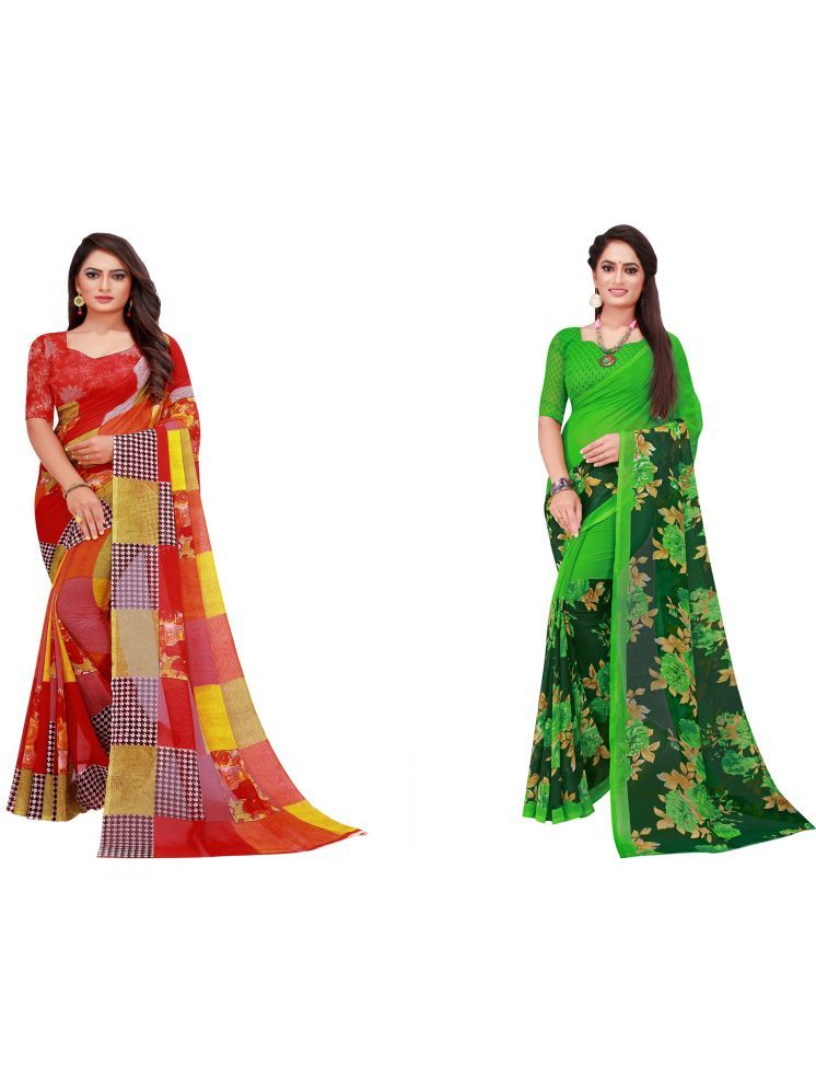     			Samai Georgette Printed Saree With Blouse Piece - Multicolor3 ( Pack of 2 )