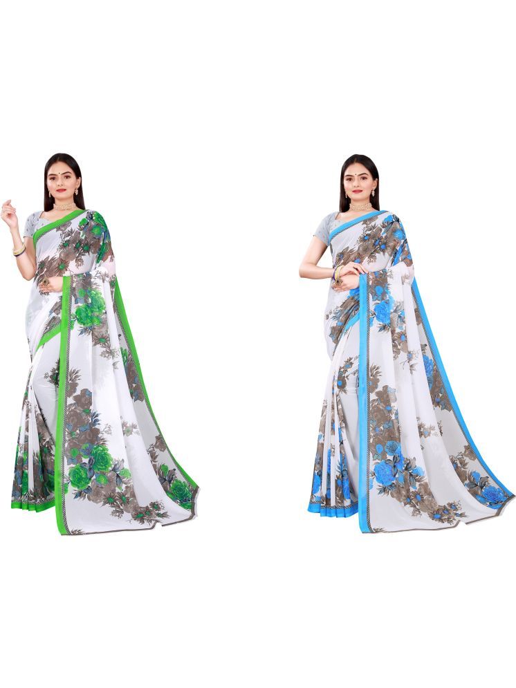     			Samai Georgette Printed Saree With Blouse Piece - Multicolor ( Pack of 2 )