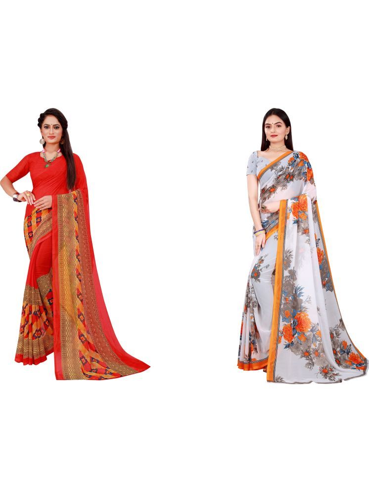     			Samai Georgette Printed Saree With Blouse Piece - Multicolor6 ( Pack of 2 )