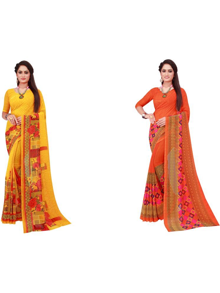     			Samai Georgette Printed Saree With Blouse Piece - Multicolor8 ( Pack of 2 )