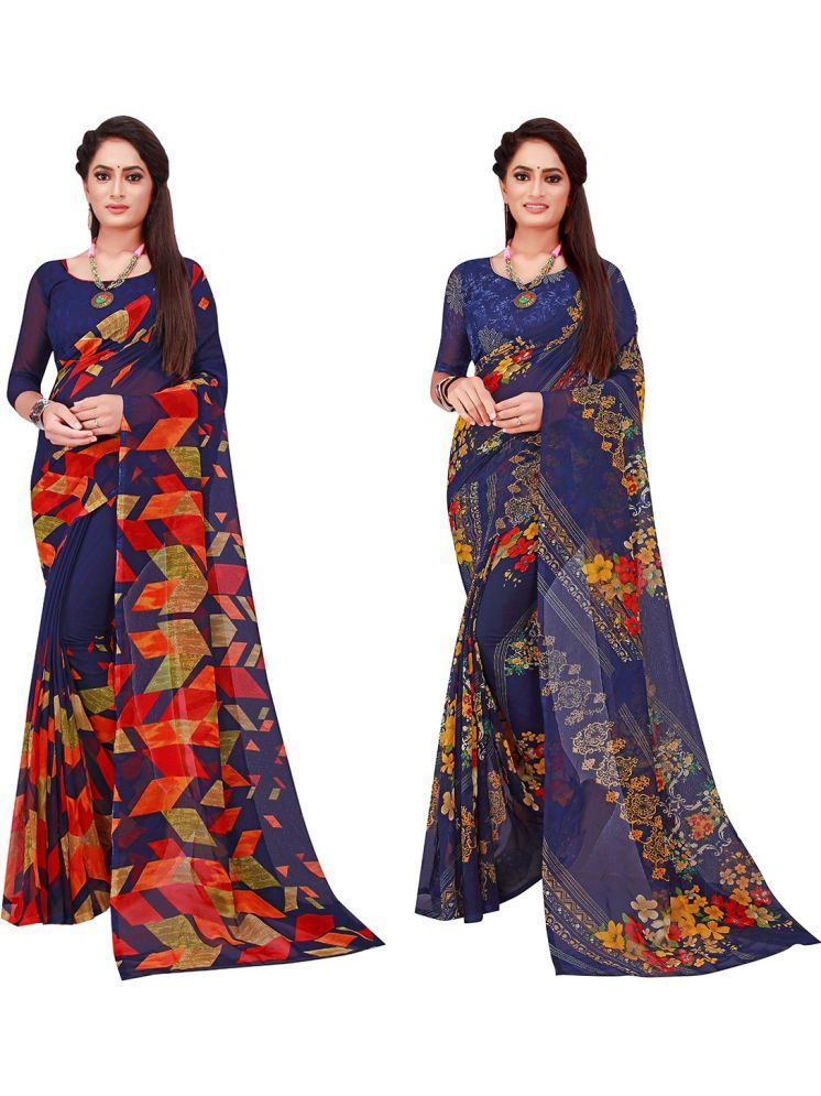     			Samai Georgette Printed Saree With Blouse Piece - Multicolor1 ( Pack of 2 )