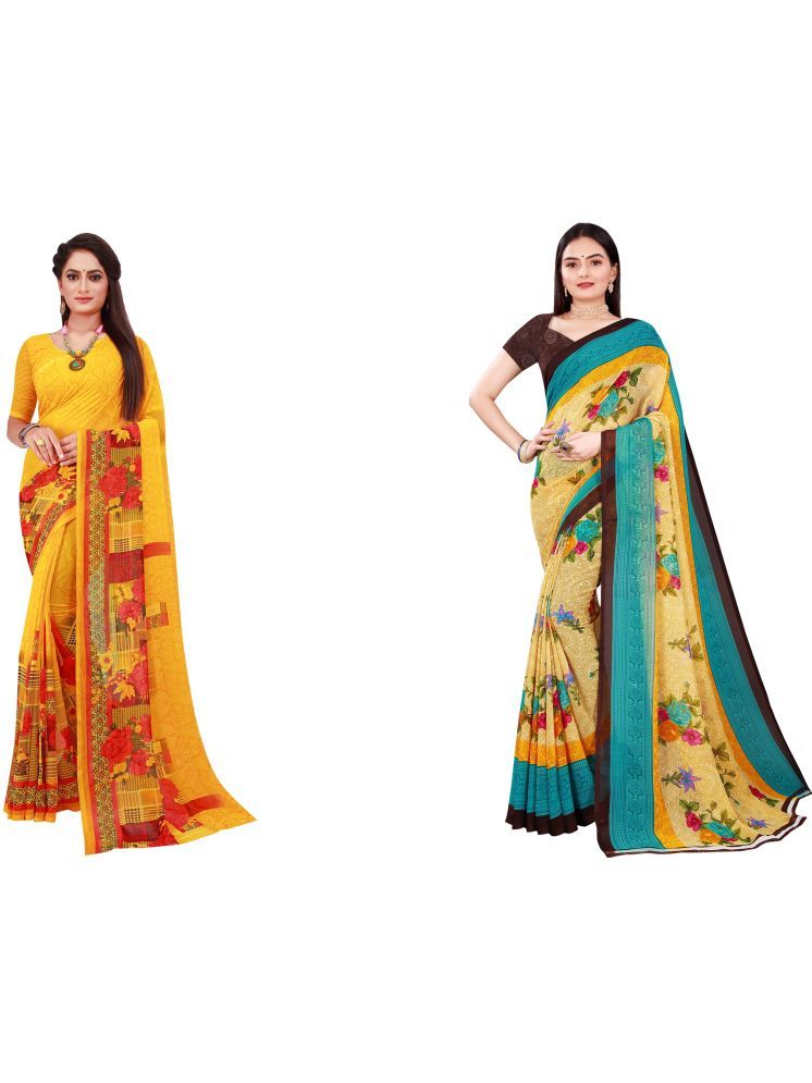     			Samai Georgette Printed Saree With Blouse Piece - Multicolor6 ( Pack of 2 )