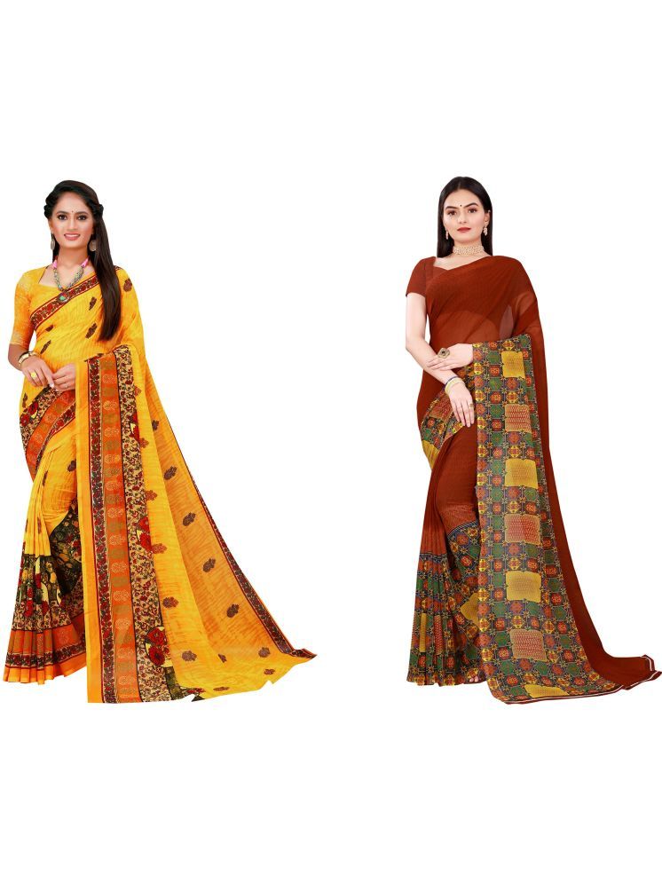     			Samai Georgette Printed Saree With Blouse Piece - Multicolor ( Pack of 2 )