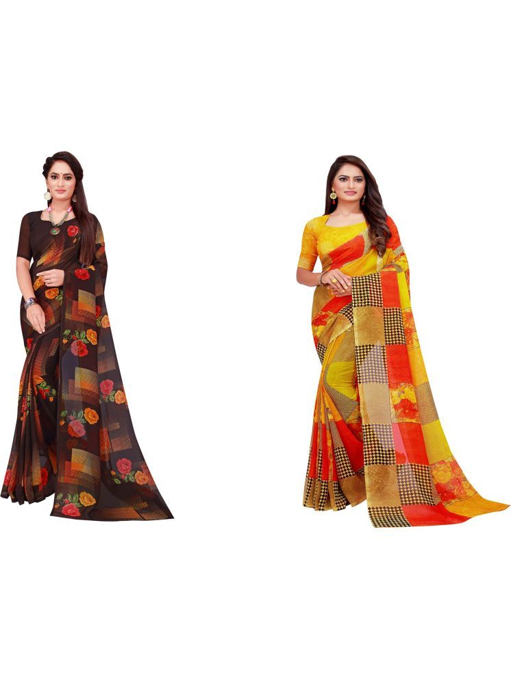     			Samai Georgette Printed Saree With Blouse Piece - Multicolor5 ( Pack of 2 )