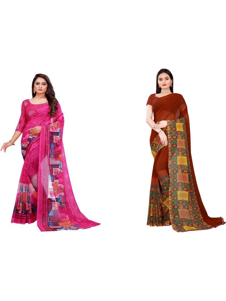     			Samai Georgette Printed Saree With Blouse Piece - Multicolor5 ( Pack of 2 )