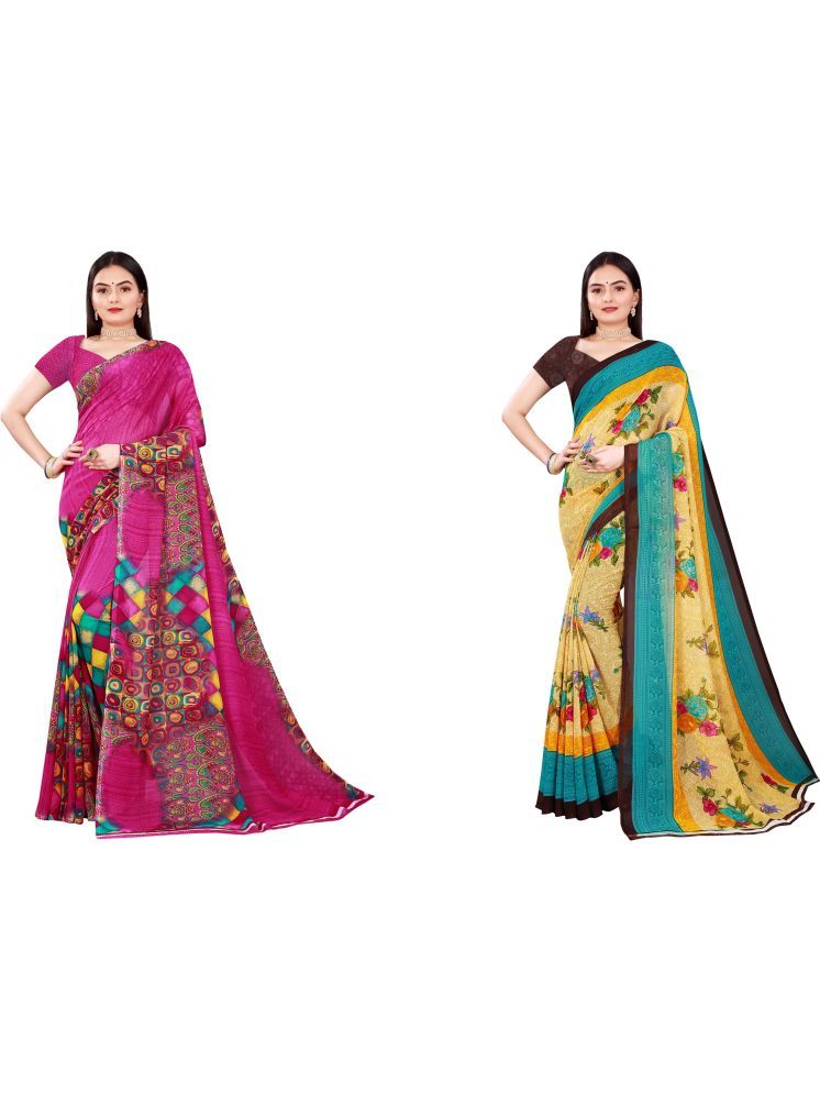     			Samai Georgette Printed Saree With Blouse Piece - Multicolor6 ( Pack of 2 )