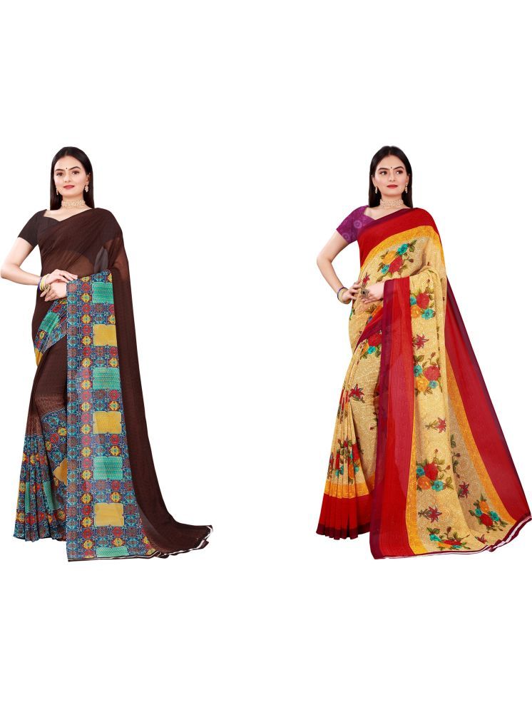     			Samai Georgette Printed Saree With Blouse Piece - Multicolor12 ( Pack of 2 )