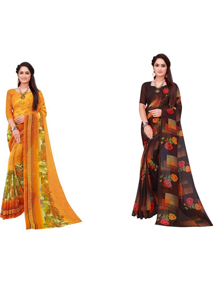     			Samai Georgette Printed Saree With Blouse Piece - Multicolor5 ( Pack of 2 )