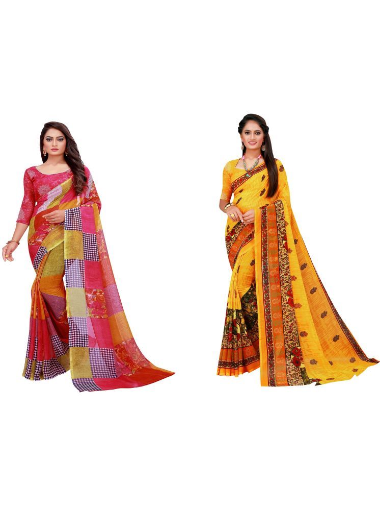     			Samai Georgette Printed Saree With Blouse Piece - Multicolor10 ( Pack of 2 )