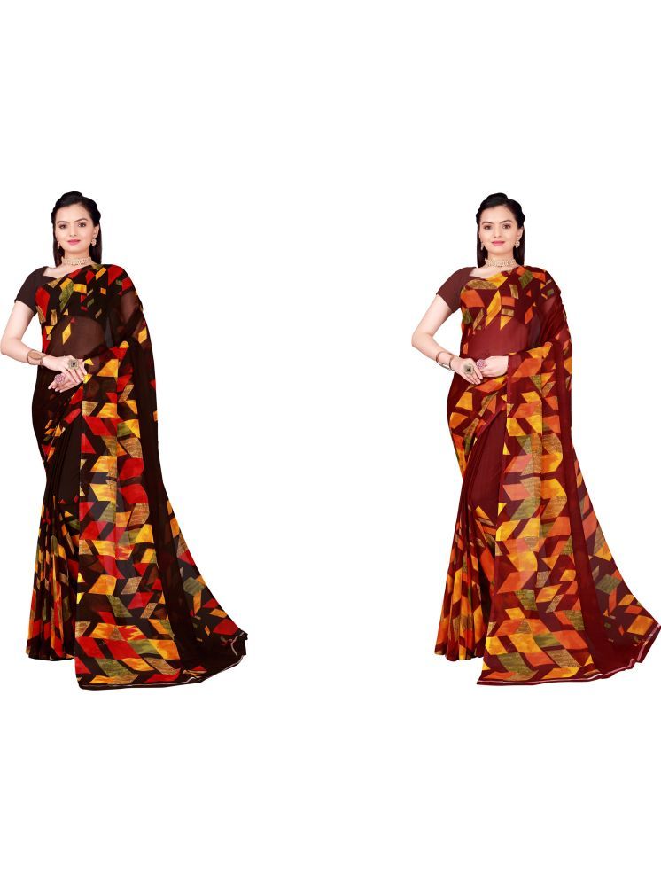     			Samai Georgette Printed Saree With Blouse Piece - Multicolor5 ( Pack of 2 )