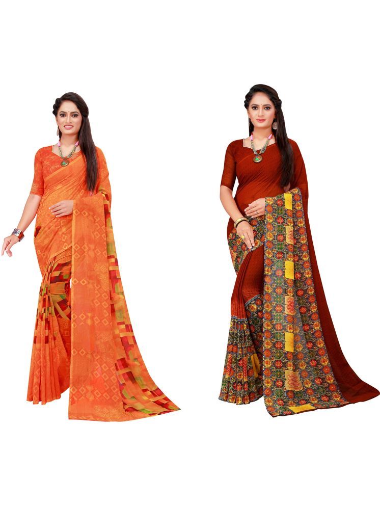     			Samai Georgette Printed Saree With Blouse Piece - Multicolor6 ( Pack of 2 )