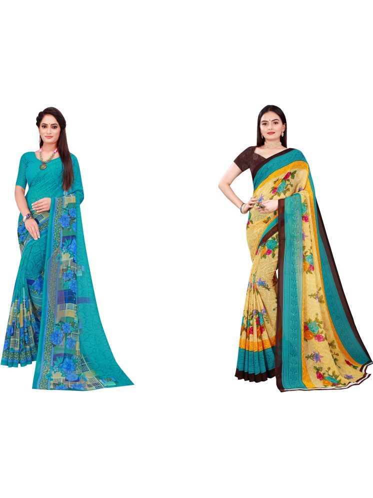     			Samai Georgette Printed Saree With Blouse Piece - Multicolor2 ( Pack of 2 )