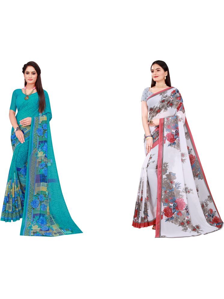     			Samai Georgette Printed Saree With Blouse Piece - Multicolor1 ( Pack of 2 )