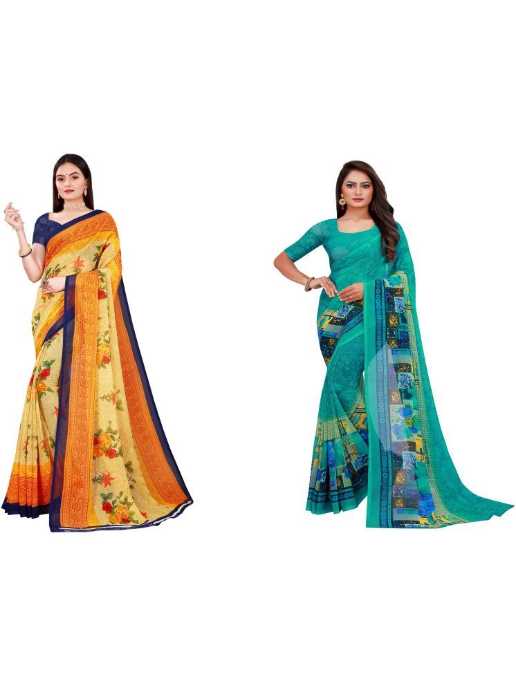     			Samai Georgette Printed Saree With Blouse Piece - Multicolor9 ( Pack of 2 )