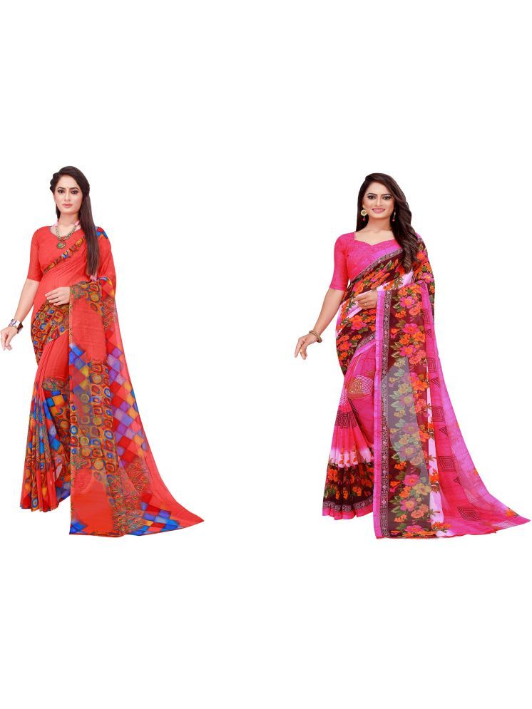     			Samai Georgette Printed Saree With Blouse Piece - Multicolor5 ( Pack of 2 )