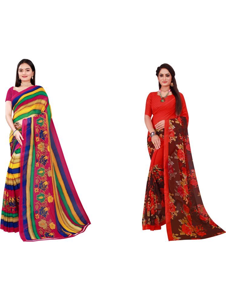     			Samai Georgette Printed Saree With Blouse Piece - Multicolor1 ( Pack of 2 )